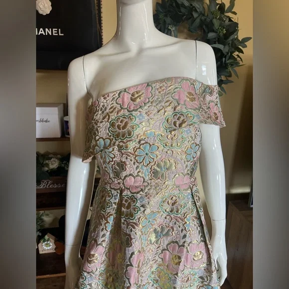 NWT Topshop Women’s Pastel & Gold Toned One Shoulder Dress SZ 6🌸✨ - Picture 4 of 16